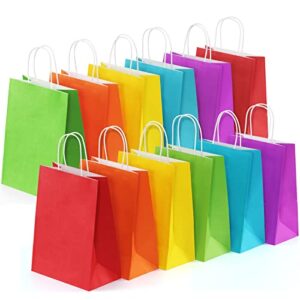 bagdream 24pcs medium party favor paper gift bags with handles 6 assorted rainbow colors party bags kraft paper bags for wedding brithday parties 8×4.25×10.5