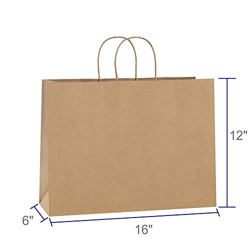 BagDream 16x6x12 Inches 50Pcs Kraft Paper Bags with Handles Bulk Brown Paper Shopping Bags Grocery Bags Mechandise Retail Bags, 100% Recyclable Large Paper Gift Bags