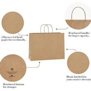 BagDream 16x6x12 Inches 50Pcs Kraft Paper Bags with Handles Bulk Brown Paper Shopping Bags Grocery Bags Mechandise Retail Bags, 100% Recyclable Large Paper Gift Bags