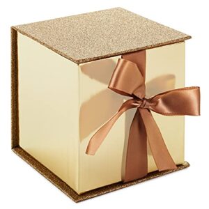hallmark signature 4″ small gift box with paper fill (gold glitter) for weddings, engagements, graduations, holidays, christmas, valentines day and more