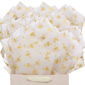 uniqooo 40 sheets metallic gold foil honey bee gift wrapping tissue paper bulk, large 20x26 inch, for wedding birthday baby shower party favor decor, gift bags box packaging, diy craft bedding shred paper filler