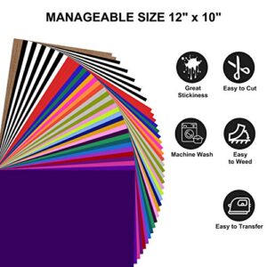 Heat Transfer Vinyl Bundle : 42 Pack 12" x 10" Sheets - Iron on Vinyl for Iron on Fabrics T-Shirts Heat Press Machine