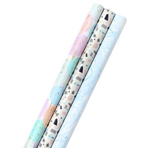 hallmark wrapping paper bundle with cut lines on reverse – blush pink, gray, blue, gold (3-pack: 55 sq. ft. ttl.) high gloss & metallic prints for mothers day, weddings, baby showers, bridal showers