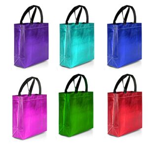 nush nush mix color gift bags medium size – 12 reusable gift bags with handles from six different stunning colors – perfect as goodie bags, birthday gift bags, party favor bags– 8w x 4l x10h size