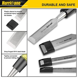 Hurricane 4 Piece Wood Chisel Set for Woodworking, CR-V Steel Beveled Edge Blade, Durable PVC High Impact Handle Wood Chisel