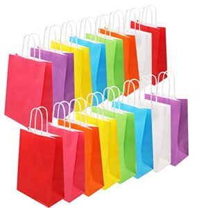 Tomnk 32pcs Party Favor Bags 8 Colors Goodie Bags Rainbow Paper Gift Bags Bulk with Handles for Birthday Party, Candy ,Small Gift and Bridal Shower