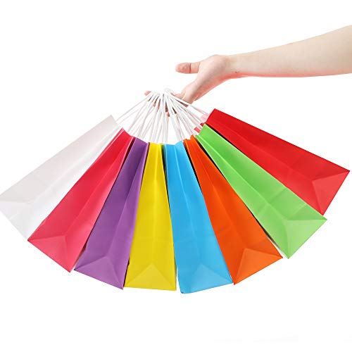 Tomnk 32pcs Party Favor Bags 8 Colors Goodie Bags Rainbow Paper Gift Bags Bulk with Handles for Birthday Party, Candy ,Small Gift and Bridal Shower