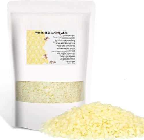 Howemon White Beeswax Pellets 2LB 100% Pure and Natural Triple Filtered for Skin, Face, Body and Hair Care DIY Creams, Lotions, Lip Balm and Soap Making Supplies