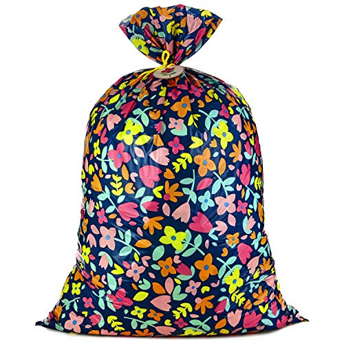 Hallmark 56" Jumbo XL Plastic Gift Bag (Pink and Yellow Flowers) for Birthdays, Mother's Day, Bridal Showers, Baby Showers, Engagements, Weddings and More