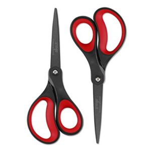 LIVINGO 2 Pack 8" Titanium Non-Stick Scissors, Professional Stainless Steel Comfort Grip, All-Purpose, Straight Office Craft Scissors for DIY(Red/Black)