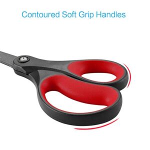 LIVINGO 2 Pack 8" Titanium Non-Stick Scissors, Professional Stainless Steel Comfort Grip, All-Purpose, Straight Office Craft Scissors for DIY(Red/Black)