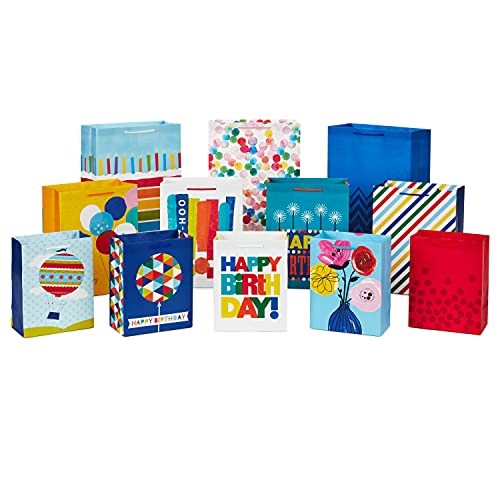 Hallmark Gift Bags in Assorted Sizes (Pack of 12 - 5 Medium 8", 4 Large 11", 3 Extra Large 14") for Birthdays, Mother's Day, Graduations, Baby Showers