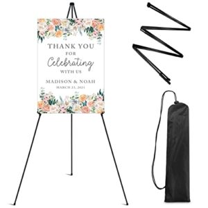 easel stand for display,rrftok 63” instant easel, foldable portable ground easel for wedding banner and poster display stand, tabletop easel display metal tripod with portable bag.
