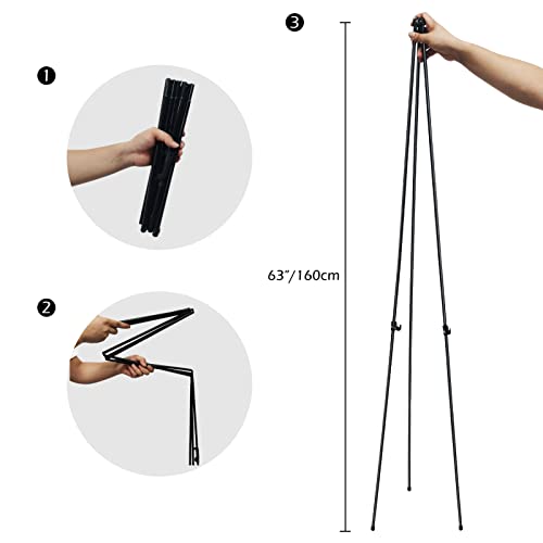 Easel Stand for Display,RRFTOK 63'' Instant Easel, Foldable Portable Ground Easel for Wedding Banner and Poster Display Stand, Tabletop Easel Display Metal Tripod with Portable Bag.