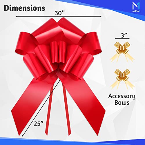 Mata1 Giant Car Bow (Red, 30 inch) Big Gift Wrapping Bow for Large Gift Decoration, Giant Indoor/Outdoor Bow with 2 Ribbon Tails and 2 Suction Cups (No Magnets that Scratch)