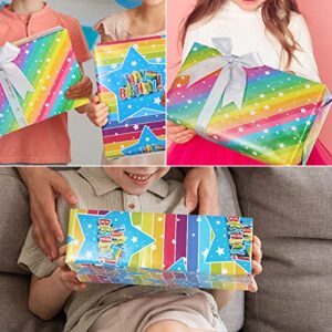 THMORT Birthday Wrapping Paper for Kids, Boys&Girls, Adults. Gift Wrapping Paper With Star, Rainbow stripe line Happy Birthday 4 Colorful Designs for Baby Shower, Holiday, Party Pack of 12 Sheets 20 X 29 Inch