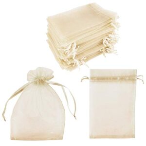 100 Pack 5x7 Inch Mini Sheer Drawstring Organza Transparent Bags Jewelry Sack Pouches for Wedding, Party Decorations, Arts & Crafts Gifts (Ivory)