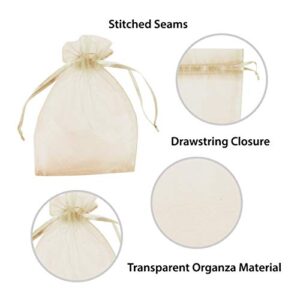 100 Pack 5x7 Inch Mini Sheer Drawstring Organza Transparent Bags Jewelry Sack Pouches for Wedding, Party Decorations, Arts & Crafts Gifts (Ivory)