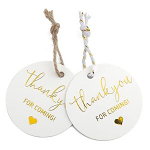 100Pcs Thank You for Coming Tags,White High-end Cardstock Tags with String,Round Gold Font Favors Labels,Personalized Gift Tags for Baby Shower,Bridal Shower,Party and Gift Wrapping