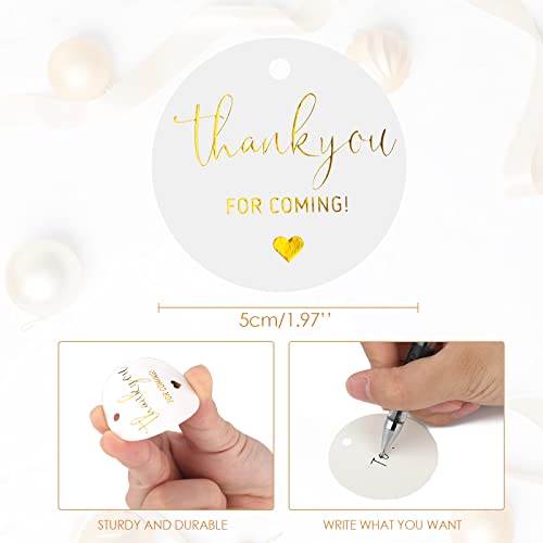 100Pcs Thank You for Coming Tags,White High-end Cardstock Tags with String,Round Gold Font Favors Labels,Personalized Gift Tags for Baby Shower,Bridal Shower,Party and Gift Wrapping