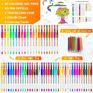 Soucolor Glitter Gel Pens for Adult Coloring Books, 120 Pack-60 Glitter Pens, 60 Refills and Travel Case, 40% More Ink Glitter Gel Markers Pen Set for Drawing Doodling Journaling Craft Art Supplies