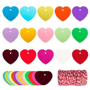 xianmu 300 pcs 15 colors paper heart tags with string valentines day decorations colored gift tags labels hang tag for diy arts crafts wedding christmas thanks giving birthday baby showes party favors