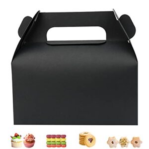 guifier 25 pack black treat boxes gable boxes party favor boxes goodie gift boxes paper boxes with handles for birthday shower celebrating and party dessert boxes for candy, cookies 6.5×3.6×3.4 inches