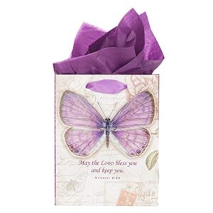 Christian Art Gifts Gift Bag, Card, and Tissue Paper Blessed Day Numbers 6:24 Bible Verse, Purple Butterfly, Small