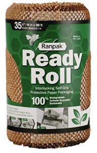 ranpak ready roll natural packing paper 30 ft x 14 in | honeycomp wrapping paper | sustainable, environmentally friendly, 100% paper made in the usa