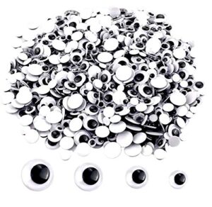 upins 1000 pcs black wiggle googly eyes with self-adhesive, 6mm 8mm 10 mm 12mm mixed packaging