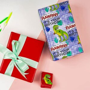 WRAPAHOLIC Reversible Wrapping Paper - Mini Roll - 17 Inch X 33 Feet - Unique Dinosaur Design for Kid's Birthday, Party, Baby Shower