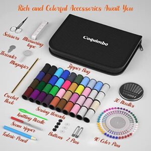 Coquimbo Sewing Kit for Traveler, Adults, Beginner, Emergency, DIY Sewing Supplies Organizer Filled with Scissors, Thimble, Thread, Sewing Needles, Tape Measure etc (Black, L)