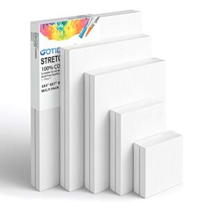 gotideal stretched canvas, multi pack 4×4″, 5×7″, 8×10″,9×12″, 11×14″ set of 10, primed white – 100% cotton artist canvas boards for painting, acrylic pouring, oil paint dry & wet art media