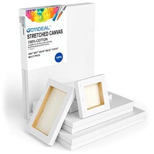 GOTIDEAL Stretched Canvas, Multi Pack 4x4", 5x7", 8x10",9x12", 11x14" Set of 10, Primed White - 100% Cotton Artist Canvas Boards for Painting, Acrylic Pouring, Oil Paint Dry & Wet Art Media