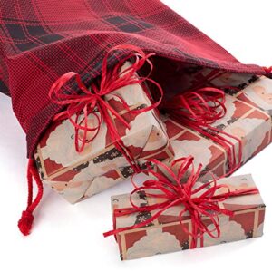 Pudgy Pedro's Party Supplies - Christmas Canvas Gift Bags - X-Large 26" x 19" Red Xmas Plaid - Jumbo Fabric Present Cloth Stocking - 1 ct