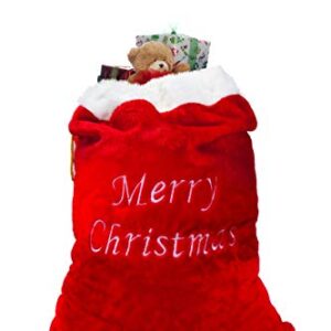 Luxury Oversized Velvet Santa's Gift Sack 3D Plush Faux Fur Cuff with Cord Drawstring – 34" Tall x 24" Wide