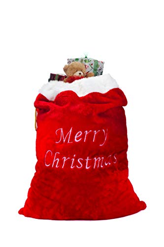 Luxury Oversized Velvet Santa's Gift Sack 3D Plush Faux Fur Cuff with Cord Drawstring – 34" Tall x 24" Wide