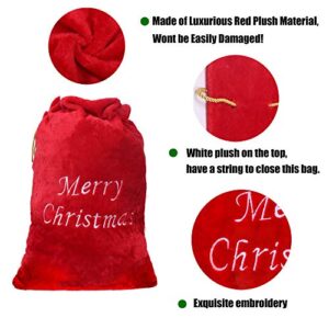 Luxury Oversized Velvet Santa's Gift Sack 3D Plush Faux Fur Cuff with Cord Drawstring – 34" Tall x 24" Wide