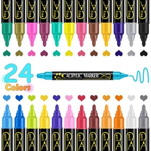 Betem 24 Colors Dual Tip Acrylic Paint Pens Markers, Premium Acrylic Paint Pens for Wood, Canvas, Stone, Rock Painting, Glass, Ceramic Surfaces, DIY Crafts Making Art Supplies
