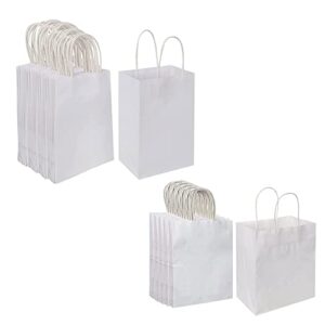 Oikss Each 100 Pack Small & Medium White Kraft Paper Gift Bags with Handles Bulk