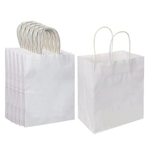 Oikss Each 100 Pack Small & Medium White Kraft Paper Gift Bags with Handles Bulk