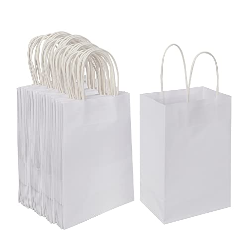 Oikss Each 100 Pack Small & Medium White Kraft Paper Gift Bags with Handles Bulk