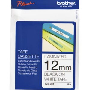 Brother Genuine P-touch TZE-231 Tape, 1/2" (0.47") Wide Standard Laminated Tape, Black on white, Laminated for Indoor or Outdoor Use, Water-Resistant, 0.47" x 26.2' (12mm x 8M), TZE231