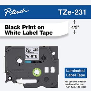 Brother Genuine P-touch TZE-231 Tape, 1/2" (0.47") Wide Standard Laminated Tape, Black on white, Laminated for Indoor or Outdoor Use, Water-Resistant, 0.47" x 26.2' (12mm x 8M), TZE231