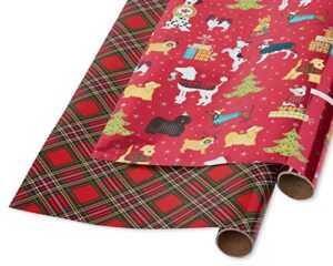 papyrus christmas wrapping paper bundle, holiday chic and santa’s best friends dog print (2 rolls)