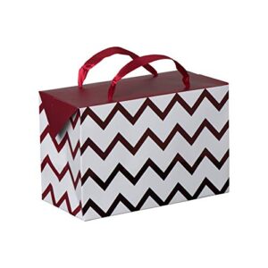 maroon chevron paper gift bag box (6 pack) foldable party favors foil stamped treat bags with ribbon handles for baby shower, holiday and birthday parties 7″x 3.5″x 4.75”