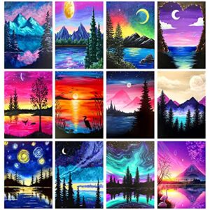 tiny fun 12 pack diamond painting kits for adults 5d diamond art kit for beginners, diy paint with round full drill diamonds paintings gem art for home wall decoration gift (12x16 inch