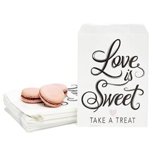 100 pack love is sweet treat bags for wedding, bridal shower, valentine’s (5 x 7.5 in)