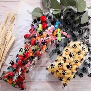 150 Pieces Clear Treat Bags Paw Print Cellophane Bags Pet Gift Bags with 150 Pieces Twist Ties for Party Supplies (Black)