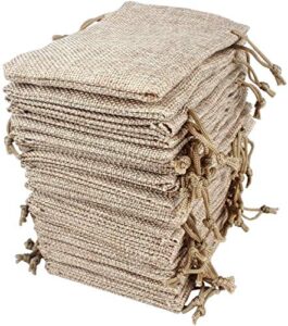 hapdoo lot of 100 burlap bags with drawstring gift bags jewelry pouches sacks for wedding party and diy craft, 5 x 3.5 inches